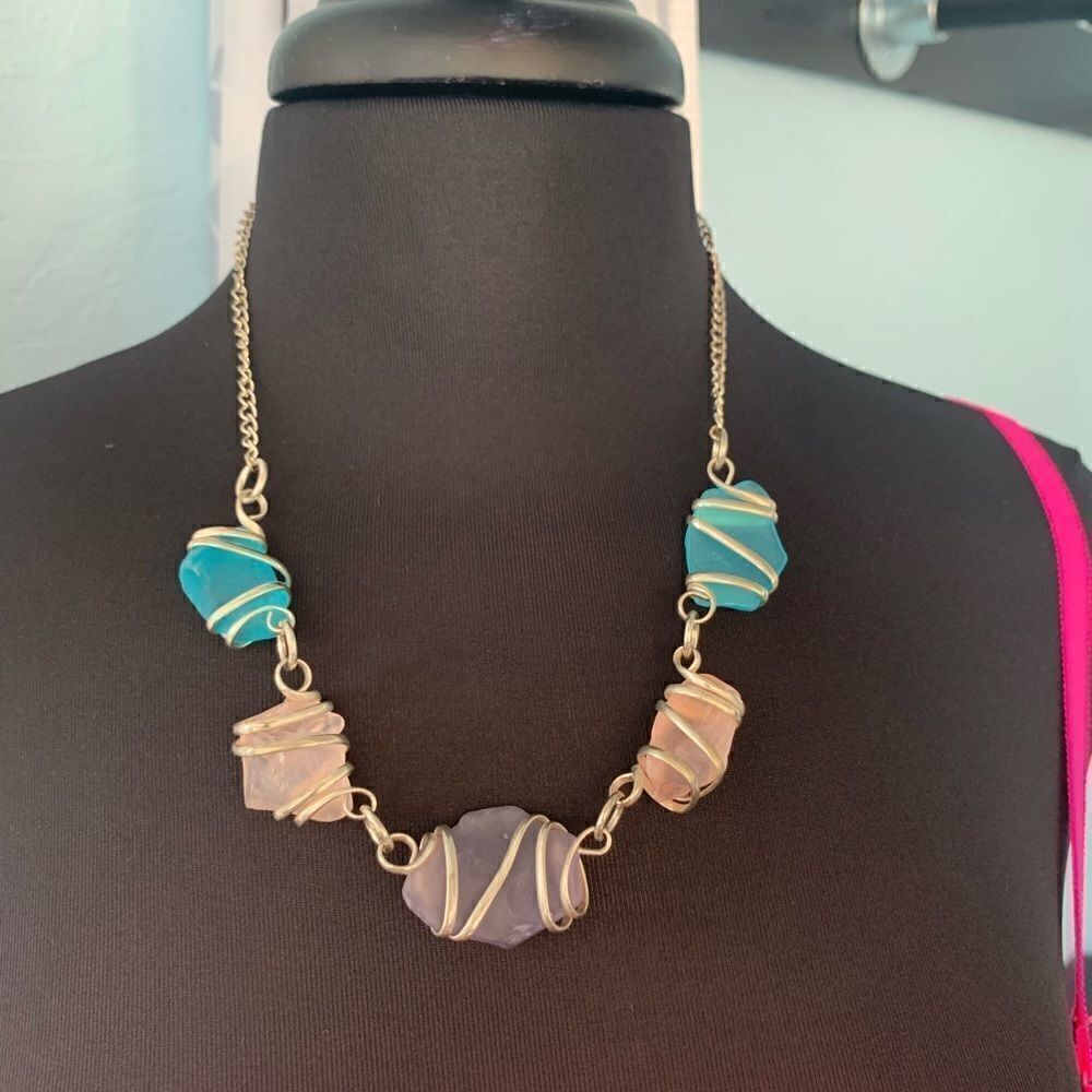 Sterling Silver Sea Stone Necklace Size OS